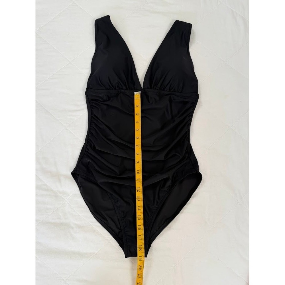 J.Crew Ruched V-Neck One-Piece Swimsuit Black NWT Womens Large - Picture 3 of 8